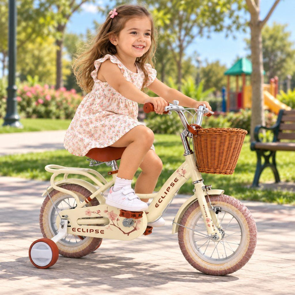 BICICLETA NIÑA ARO 12 BEIGE CON CANASTO ECLIPSE